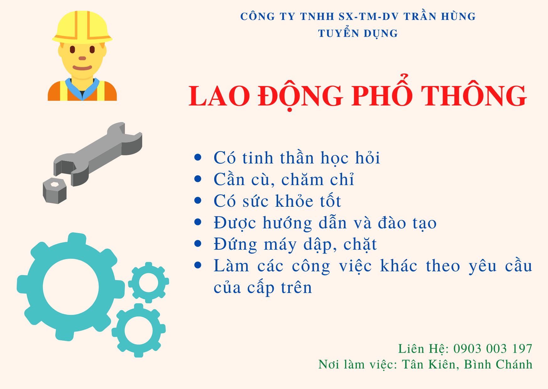 trần hùng kim khí tuyển dụng lao động phổ thông